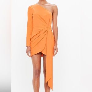 Peace + Love by Missguided size 10 orange one shoulder wrap minidress.